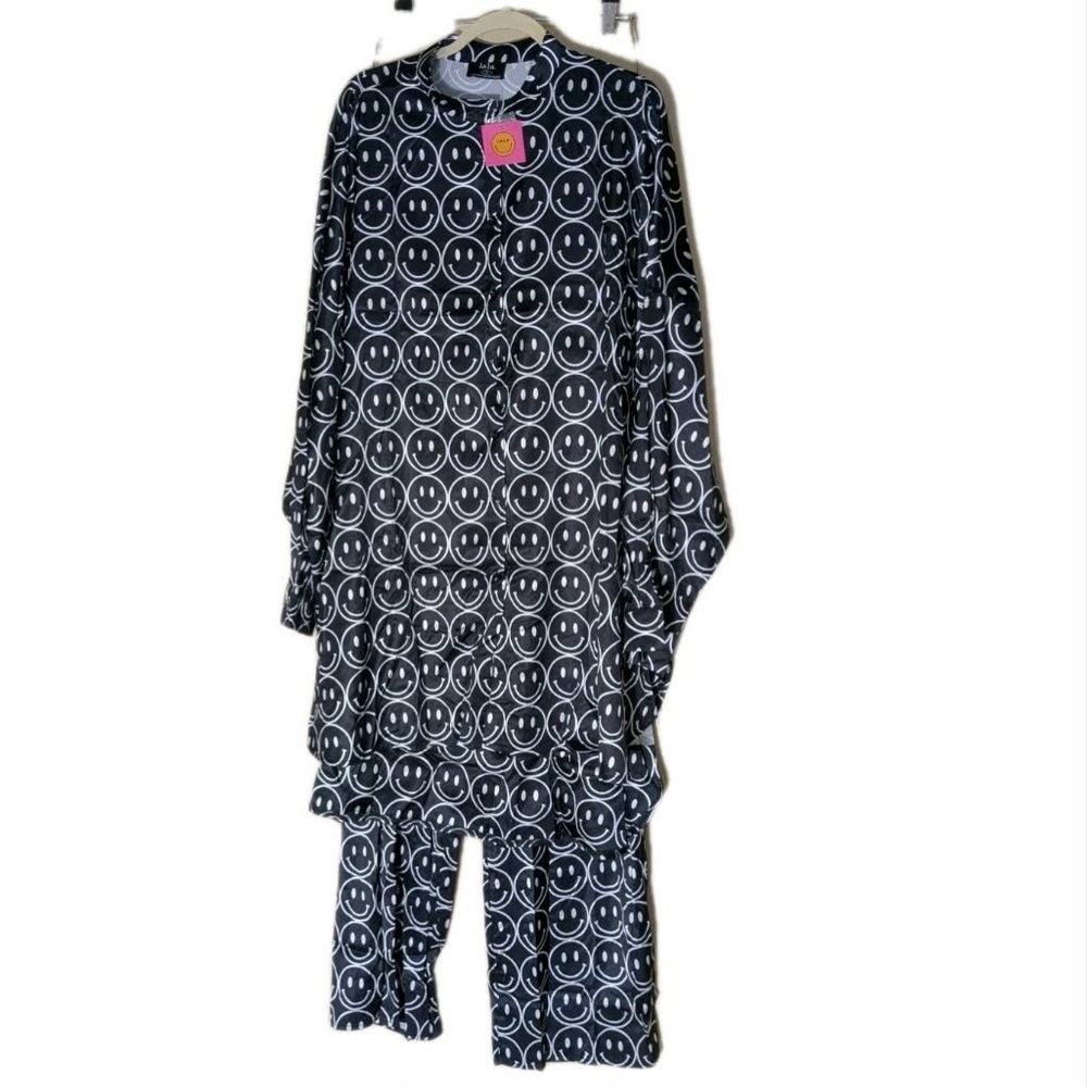Dressed In Lala Smiley Face Women's Medium M Satin Playsuit Lounge Current Mood